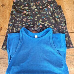 ATHLETA RAINER LEOPARD PRINT LEGGINGS/MATCHING OLD NAVY TANK - LARGE